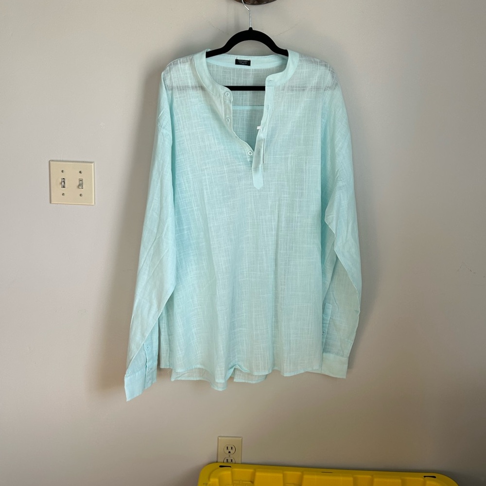 NWT Coofandy Aqua Blue Long Sleeve Shirt cotton and hemp size 3x